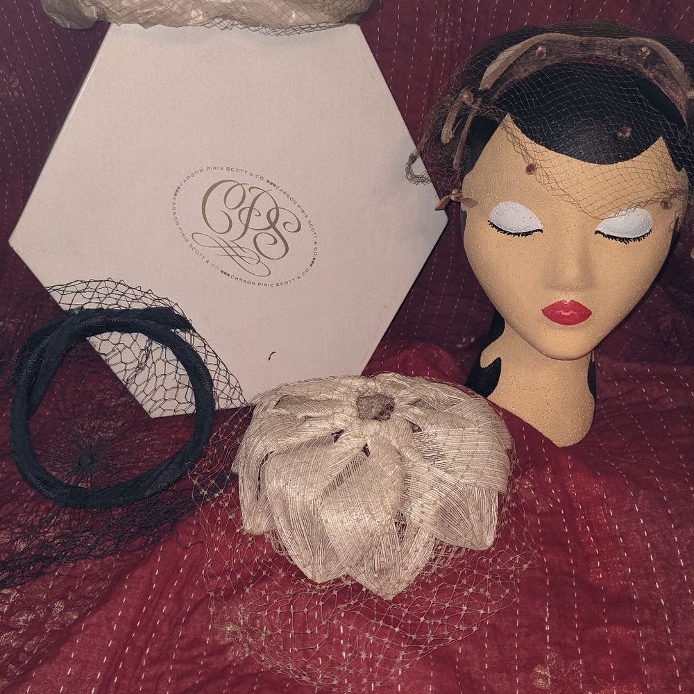 Vintage Hats with Netting Set of 4 w/box